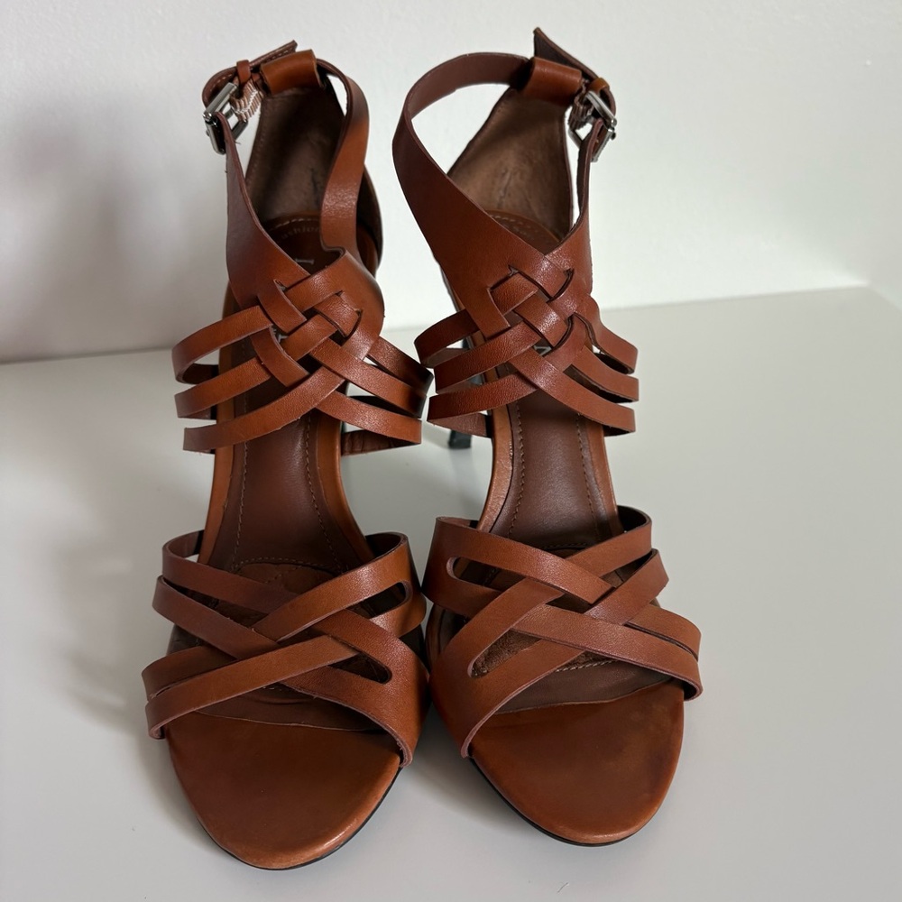Lauren Ralph Lauren Saba Strappy Leather Stiletto Sandals Tan Cognac 7B - Picture 4 of 12